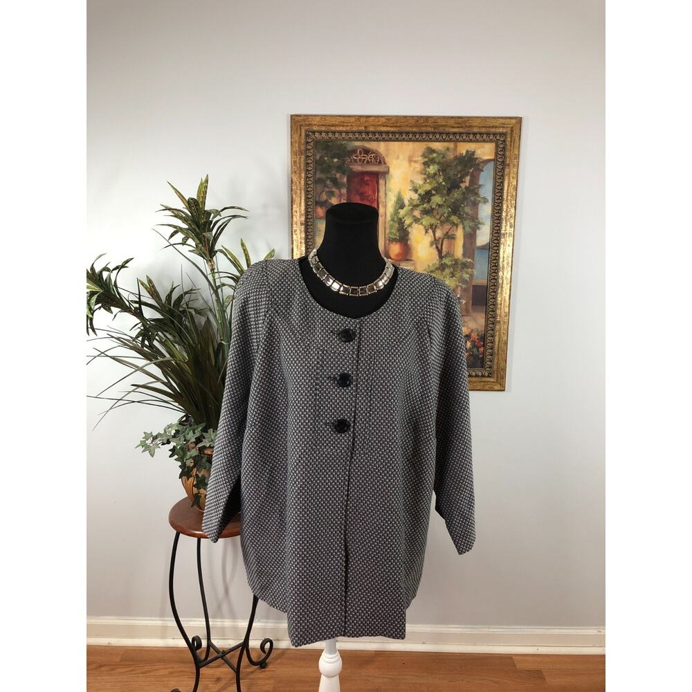 Perceptions Swing Jacket Womens 18W Black White Tweed Lagenlook Artsy Preppy